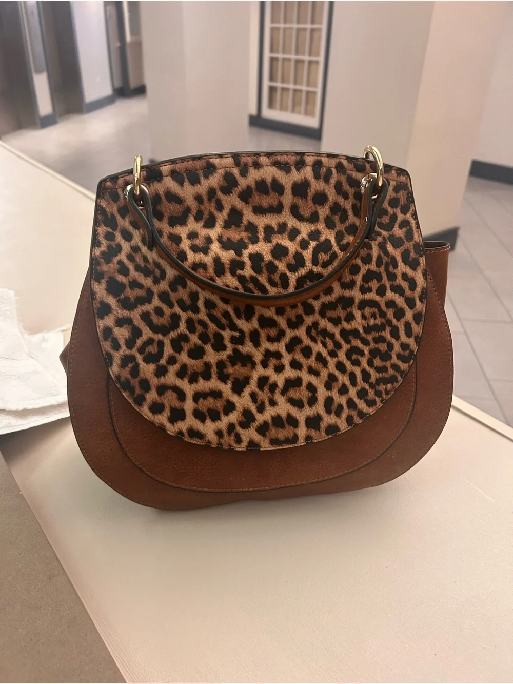 Bag Leopard-Print Flap Satchel in Brown Jenn and Company - Picture 5 of 8